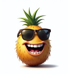 Coconut with Sunglasses, 2D Kids Illustration on White Background

