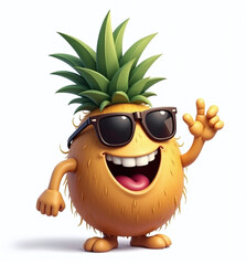 Coconut with Sunglasses, 2D Kids Illustration on White Background

