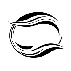Abstract circular logo featuring flowing lines and a minimalist design.