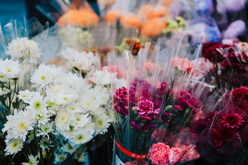 Jan 26 2025 Floral Bouquets in Vibrant Colors Displayed at a Flower Market