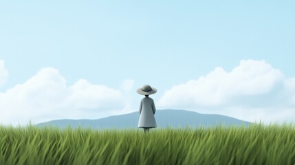 Obraz premium a person in a field looking at mountains