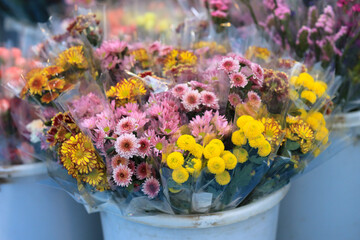 Jan 26 2025 Floral Bouquets in Vibrant Colors Displayed at a Flower Market