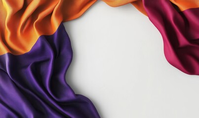 Colorful fabric frame, draped, white background, design element, for website banners
