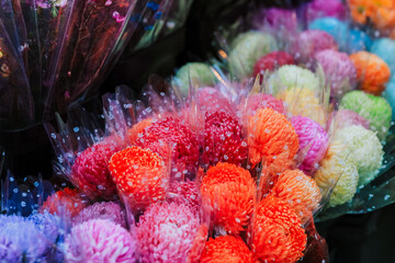 Jan 26 2025 Floral Bouquets in Vibrant Colors Displayed at a Flower Market