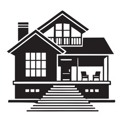 Charming Cottage Illustration With Porch and Landscaping Design