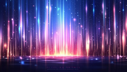 Fototapeta premium Neon Lights Background, Abstract Falling Light Streaks, Blue and Pink Glowing Digital Art.