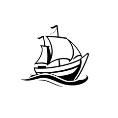 Vintage Sailing Vessel Graphic: A Black and White Silhouette.