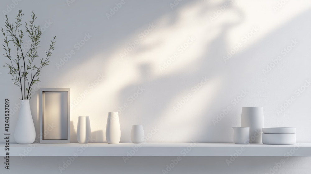 Poster minimalistic white showcase with empty space. design for product presentation in trendy, modern styl