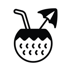 Tropical coconut drink with an umbrella, symbolizing vacation vibes.