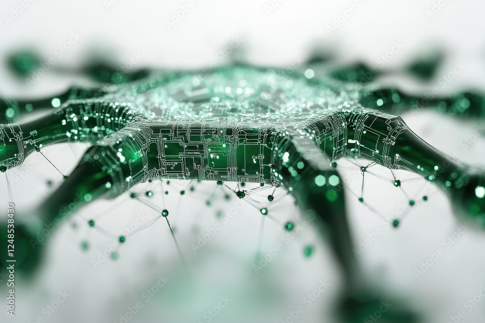 Poster Abstract digital hand with circuit board design, interconnected nodes representing network and data flow.