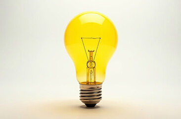 Bright yellow bulb with silver light base on a white background. Lightbulb, idea, technology concept 