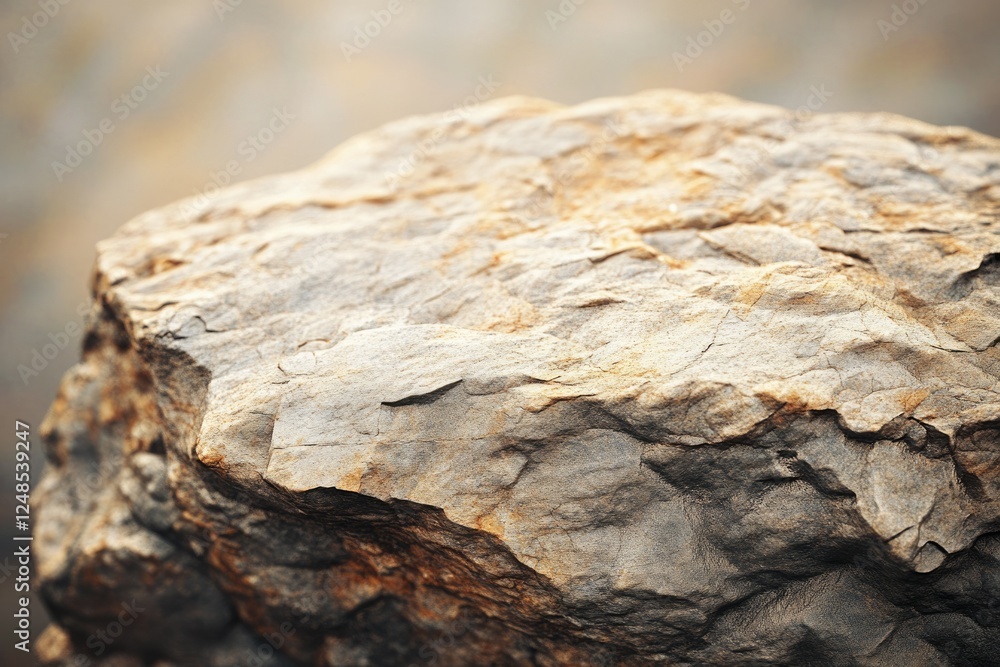 Poster close-up of a rough, textured rock surface showing natural weathering and erosion patterns.