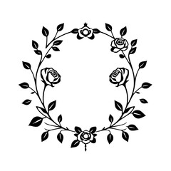 Elegant Black and White Rose Wreath with Roses and Leaves