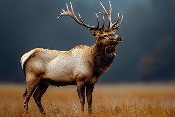 Obraz premium Majestic Elk in Autumn Meadow Nature and Wildlife Photography