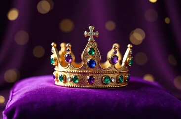 Mardi Gras Festive King’s Crown. Sparkling emerald, sapphire,amethyst jewels. Generated AI