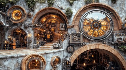 Obraz premium A Masterpiece of Steampunk Architecture: An Intricate, Mysterious, and Hidden World of Gears and Cogs