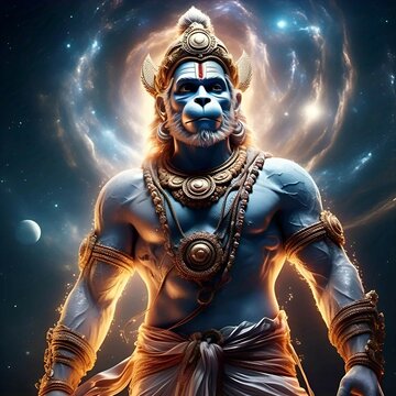 Divine Lord Hanuman Ji 4K HD High-Quality Cosmic Wallpaper - Powerful Bajrang Bali Spiritual Artwork for Worship & Decor