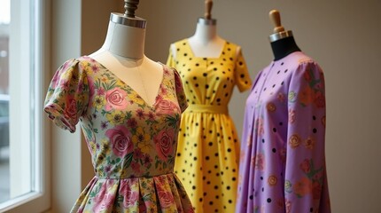 Whimsical Floral Framed Mirror with Bold Dotted Pattern