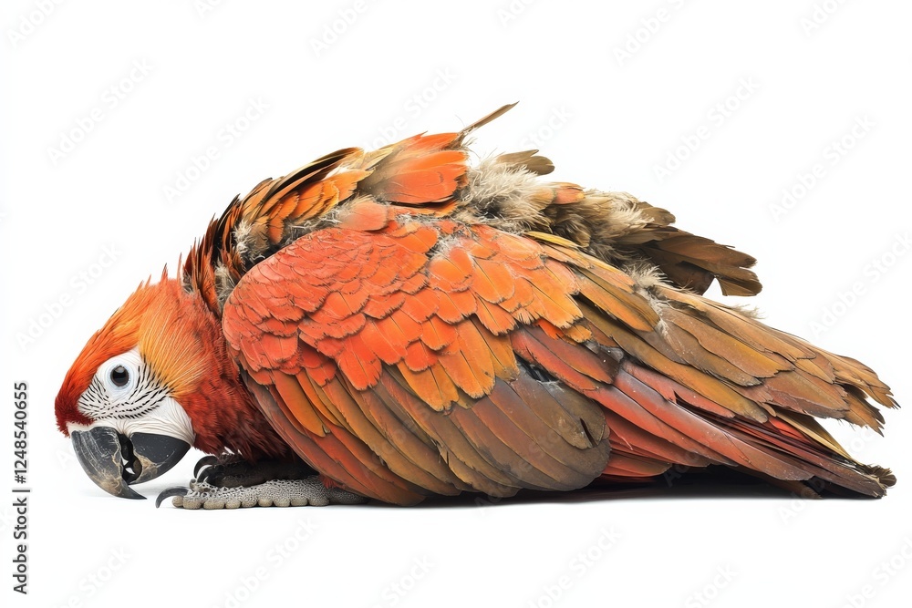 Poster colorful macaw resting on its side, showcasing vibrant feathers and a majestic appearance in a seren