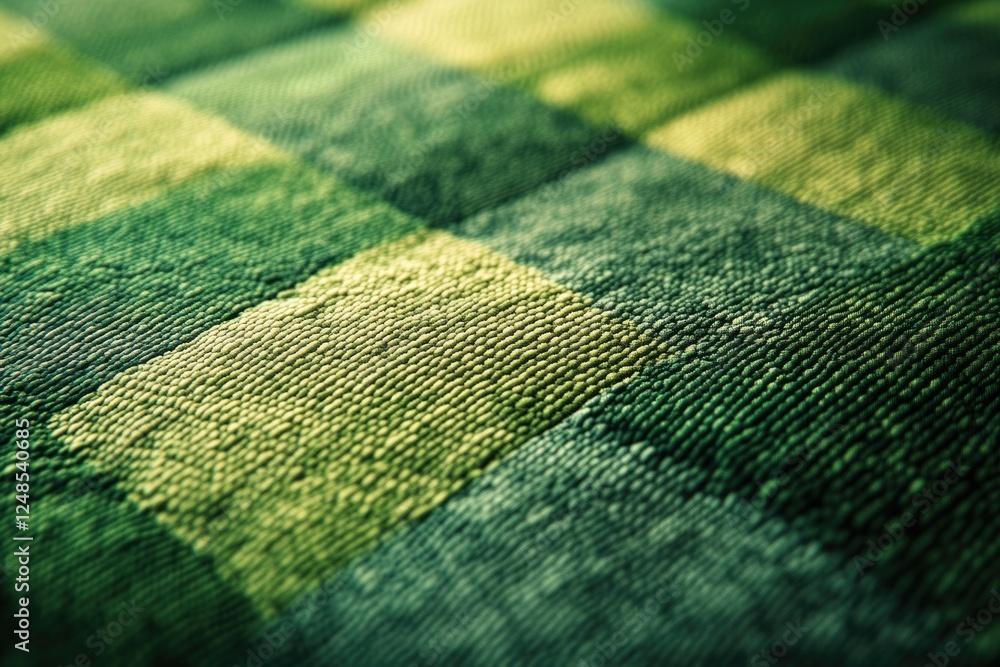 Poster close-up of textured fabric with a checkered pattern in shades of green.