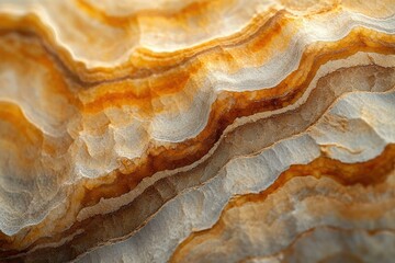 Obraz premium Close-up view of banded onyx stone, showcasing its layered, wavy texture and warm, earthy tones.