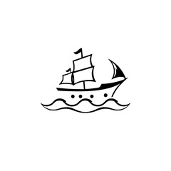 Monochromatic Silhouette of a Sailboat Navigating the Waves