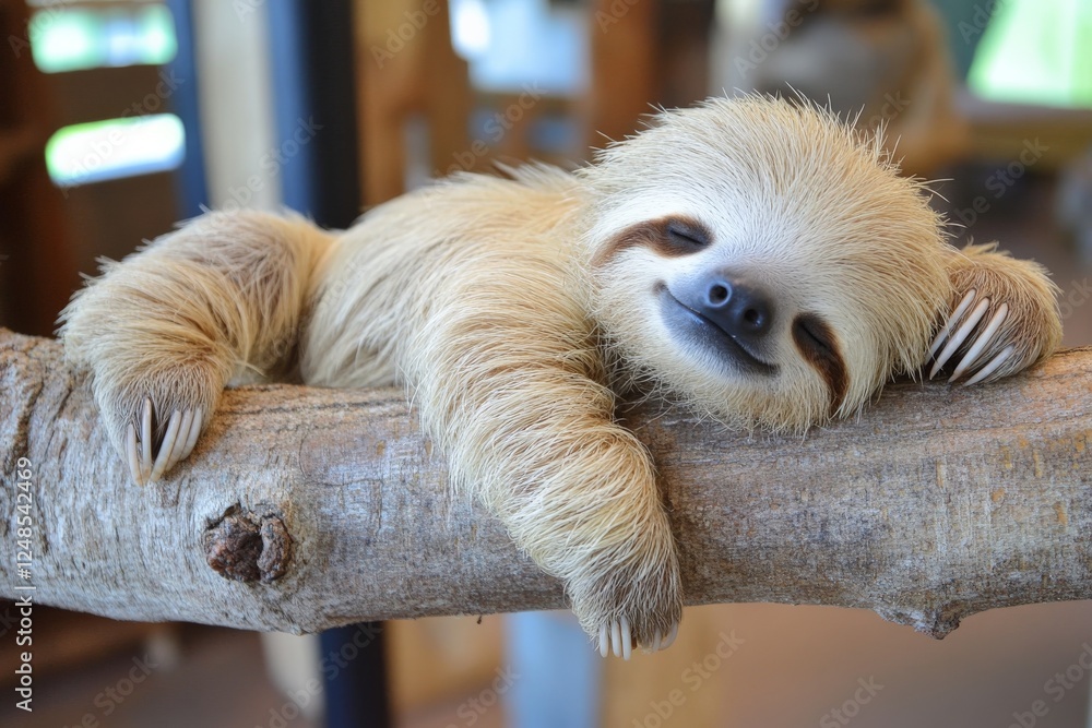 Poster sloth relaxing peacefully on a branch in a natural habitat surrounded by greenery