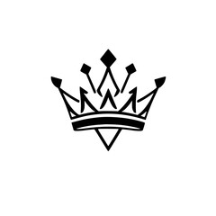 Fototapeta premium Minimalist black and white crown illustration, simplified regal design, with a stark white background.