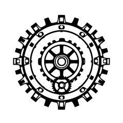 Steampunk-style Mechanical Cogwheel Diagram with Circular Gear Elements.