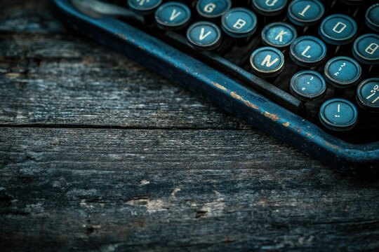 Vintage typewriter on rustic wooden surface, evoking nostalgia and old-fashioned writing.