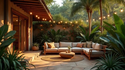 Tranquil Tropical Patio with Bamboo Furniture