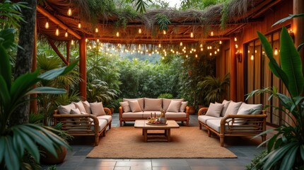 Fototapeta premium Tropical Patio with Bamboo Furniture