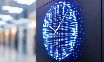 Digital Blue LED Clock Display in Modern Interior