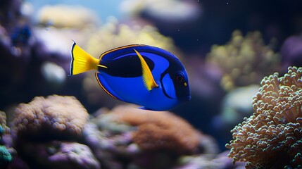 Exploring the Magnificent Underwater Landscape: The Royal Blue Tang in its Colorful Marine Ecosystem