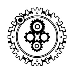 Intricate Circular Gear Assembly with Interlocking Gears and Lines in Minimalist Style.