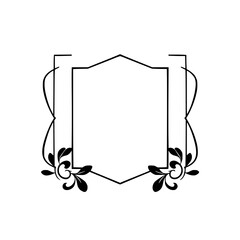 Minimalist ornamental decorative frame featuring a stylized heraldic crest and elegant floral accents.