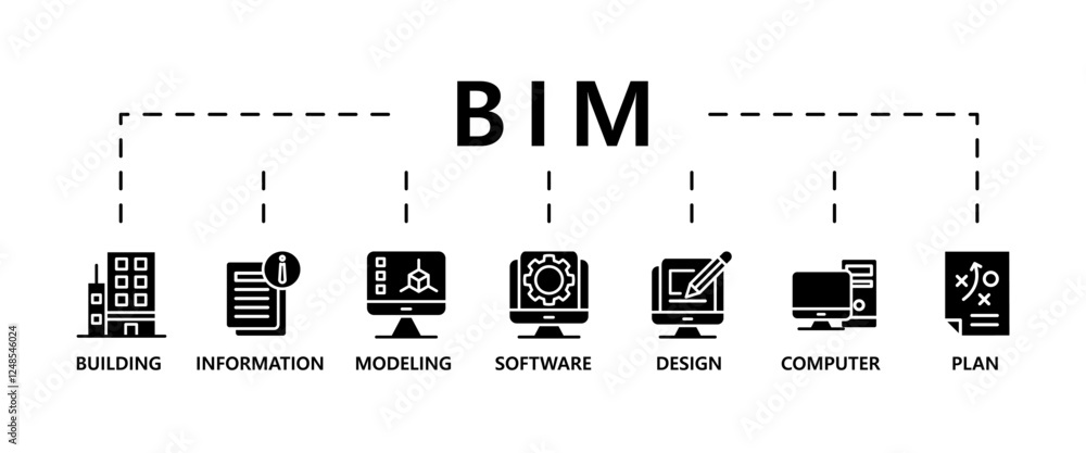 Poster bim banner web icon vector illustration concept for building information modeling with icon of build
