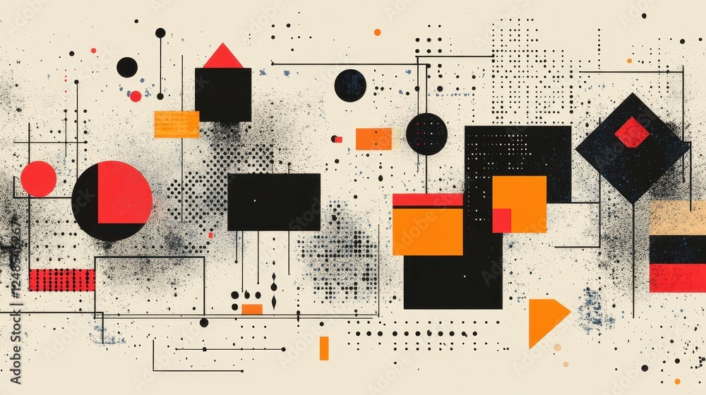 Aufkleber abstract geometric art; network connections; beige background; data visualization; website banner