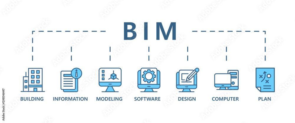 Poster bim banner web icon vector illustration concept for building information modeling with icon of build