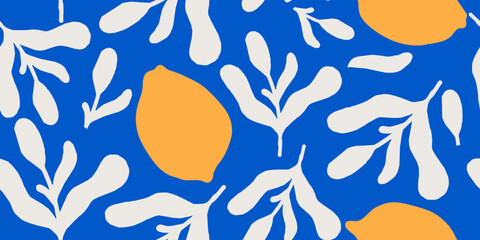 Naklejka premium Seamless pattern beautiful lemon fruits and leaves vector 