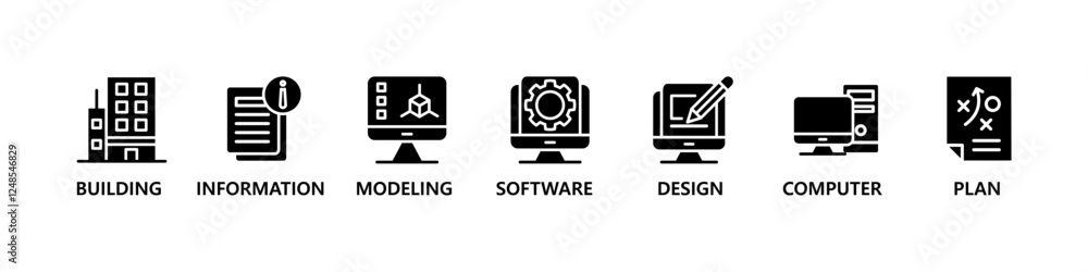 Poster bim banner web icon vector illustration concept for building information modeling with icon of build