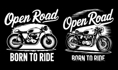 Obraz premium Open Road T-Shirt Design - Born to Ride with Stunning Motorcycle Graphics! Perfect for Bikers and Adventurers Who Embrace Freedom and the Thrill of Exploring the Open Road