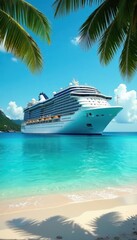 Fototapeta premium Luxury cruise ship docked at vibrant tropical island beach , Caribbean, ship, idyllic