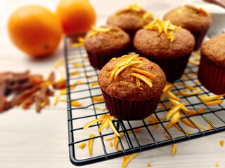 Muffins with orange peel and raisins