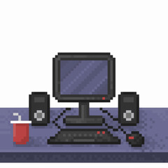 computer desk in pixel art for games