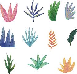 set of vector leaves hand drawn 