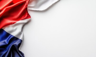 French flag draped, white background, copy space, patriotism, website banner