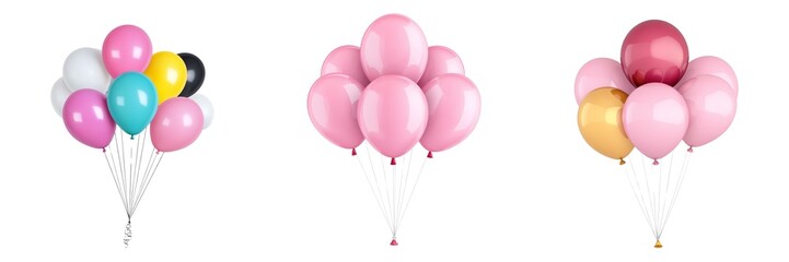 Colorful balloons in various arrangements for celebrations or events. Birthday party.