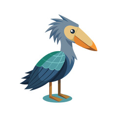 Obraz premium Cartoon illustration of a shoebill bird with a large beak standing on a blue puddle