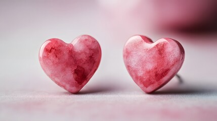 Obraz premium Pink heart-shaped stud earrings on a soft background